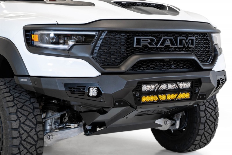 RAM 1500 TRX Bumper - Front - Addictive Desert Designs - Bomber with Dual 20-inch LED Bar Mounts - Hammer Black with Satin Black panels - `21-`27 RAM 1500 TRX Bumper - Front - Addictive Desert Designs - Bomber with Dual 20-inch LED Bar Mounts - Hammer Black with Satin Black panels - `21-`27